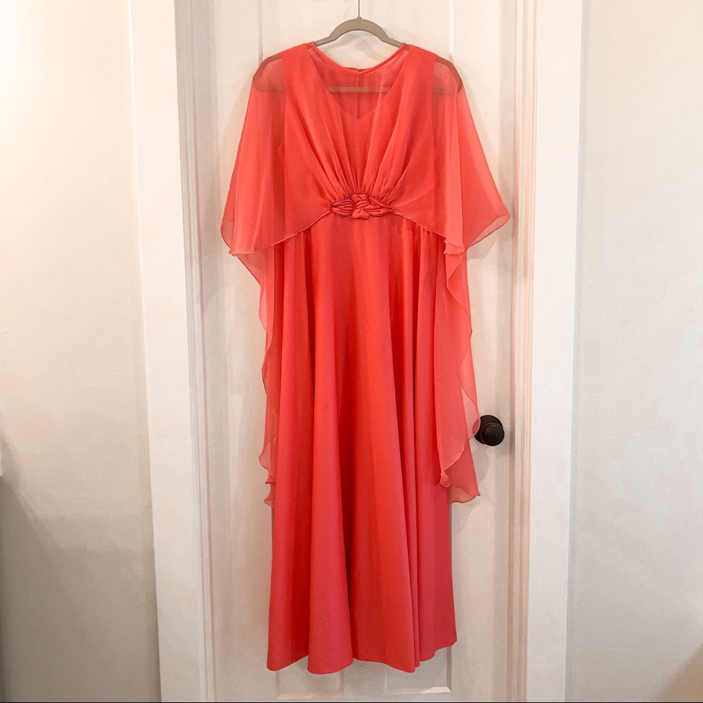 Vintage Coral Satin Cocktail Formal Dress